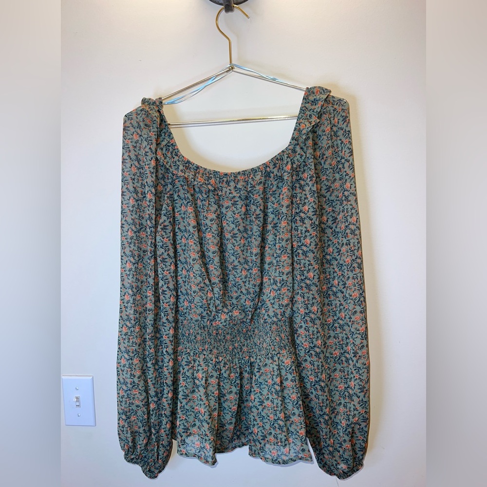Heyson Floral Smocked Peplum Blouse | Puff Sleeve Boho Top | Size‎ S - Picture 2 of 10
